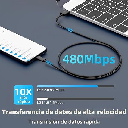 Cable USB C de 1 m negro.