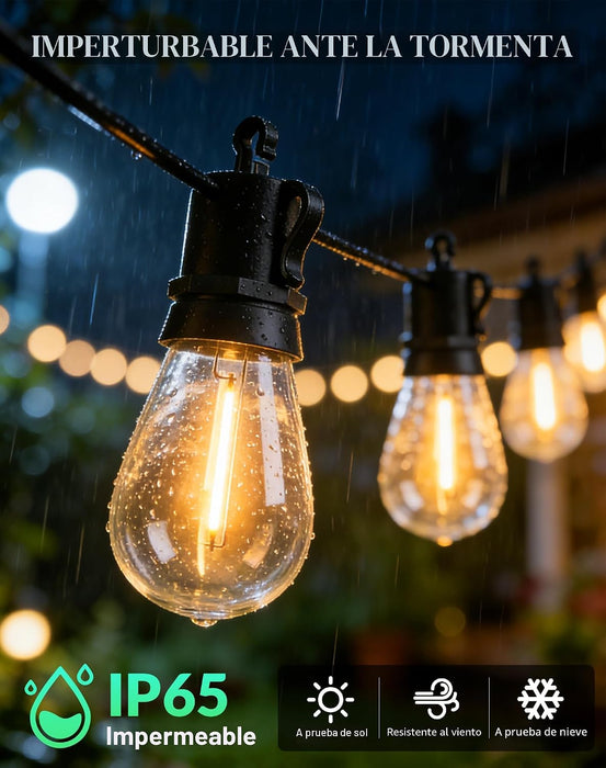 Tira de luces LED para patio al aire libre, impermeable, con control remoto, luz colgante exterior S14