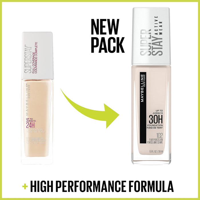 Maybelline Super Stay Base líquida de cobertura completa, hasta 30 horas de uso