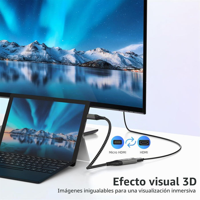 Adaptador Micro HDMI a HDMI, 4K @60Hz 3D 1080P Tipo D a A