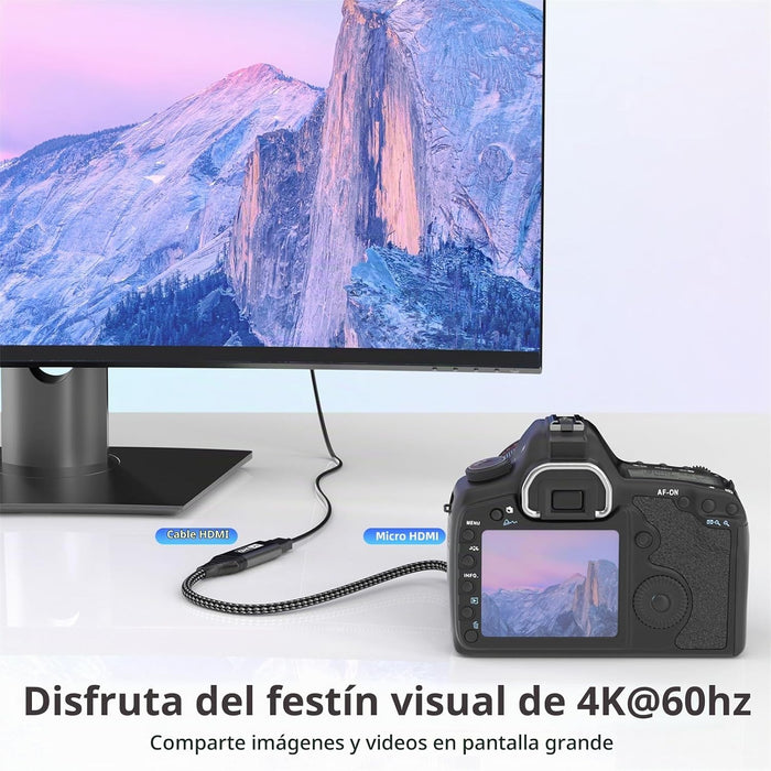 Adaptador Micro HDMI a HDMI, 4K @60Hz 3D 1080P Tipo D a A