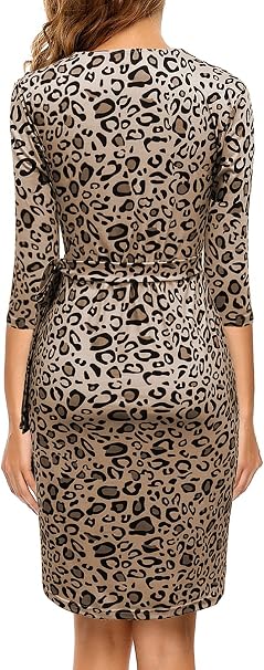 Berydress Vestido cruzado clásico de manga tres cuartos con escote en V para mujer