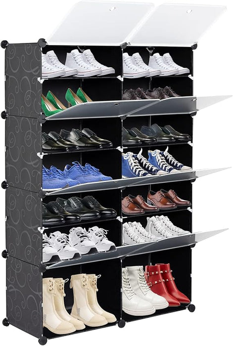 Zapatero de plástico, portátil, de 8 puertas, con capacidad para 28 pares de zapatos
