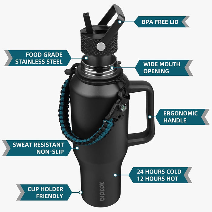 BJPKPK - Botellas de agua aisladas con tapa de popote, botella de agua de metal de 40 onzas