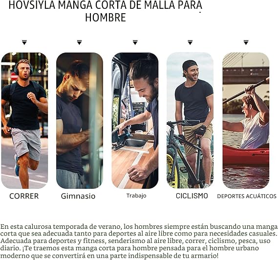 HovSiyla - Paquete de 5 camisetas para correr de hombre, tops deportivos, ajustados