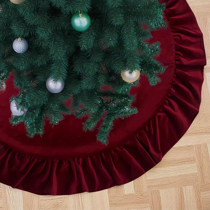 Falda para árbol de Navidad de terciopelo rojo, para decoración del hogar