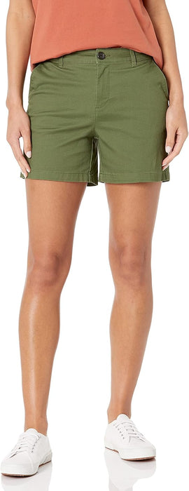 Amazon Essentials Pantalones cortos caqui de tiro medio y entrepierna de 5 pulgadas para mujer