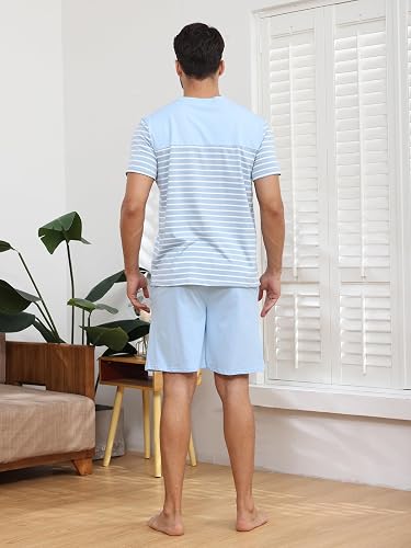 Conjunto de pijama para hombre, pijama de algodón a rayas de manga corta y pantalón corto