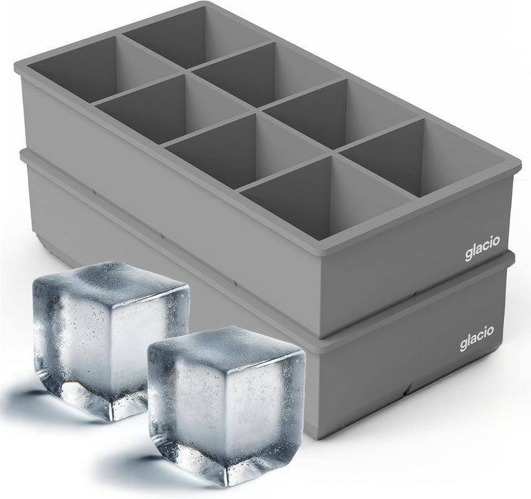 glacio Moldes para cubitos de hielo, 2 bandejas de silicona para 8 cubos cuadrados