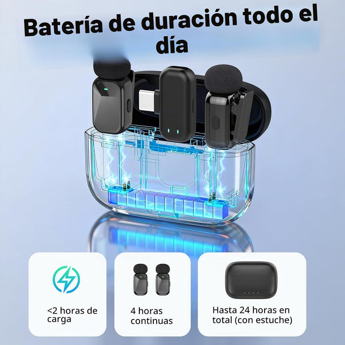 HEHOTTC Mini micrófonos Lavalier inalámbricos para iPhone 15/16/17 y Android, batería de 30 horas de duración con estuche de carga