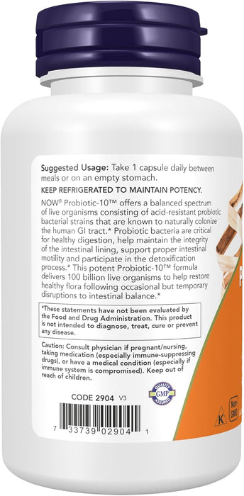 NOW Foods Suplementos, Probiótico-10™, 100 mil millones, 60 cápsulas vegetarianas