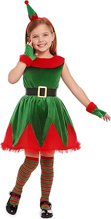 Disfraz de elfo para niña, vestido de elfo de Navidad