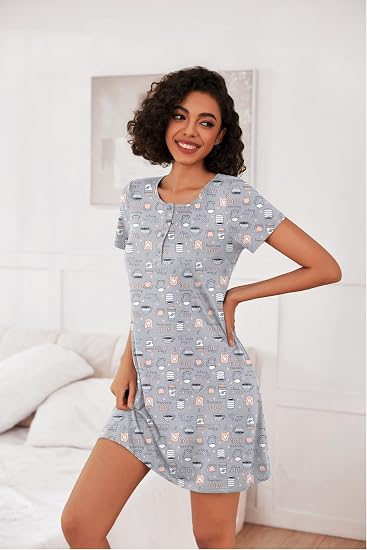 Ekouaer Paquete de 3 Camisones para Mujer de Manga Corta Camisón Abotonado