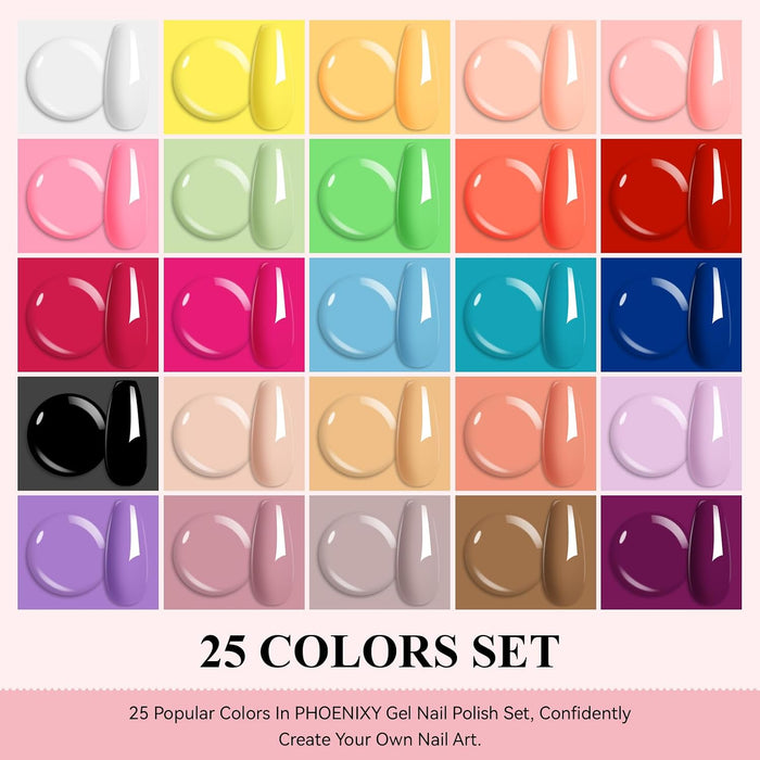 Phoenixy Juego de 30 esmaltes de uñas de gel, 25 colores