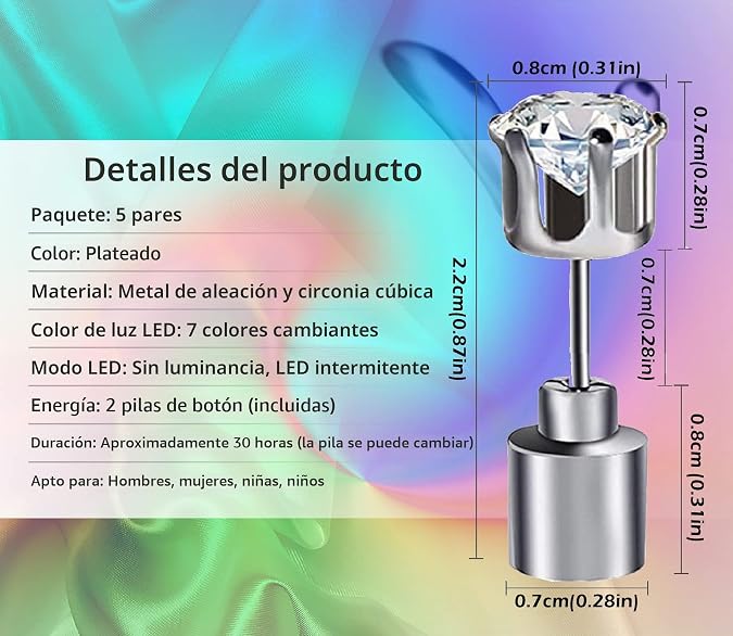 3 pares de pendientes LED con cambio de color y luces brillantes