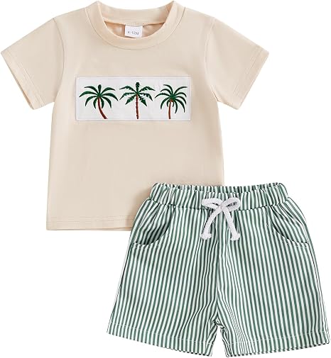 Conjunto de ropa de verano para bebé niño: camiseta de manga corta bordada + pantalones