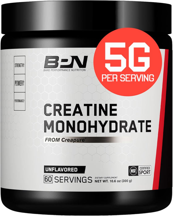 BARE PERFORMANCE NUTRITION, Polvo de Monohidrato de Creatina Pura BPN de Creapure 60 Porciones