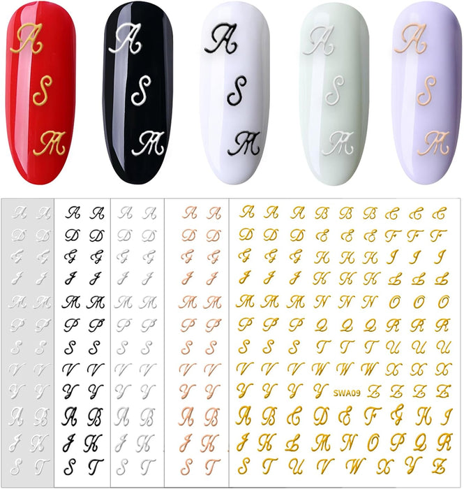 4 hojas de Calcomanías de uñas con letras retro