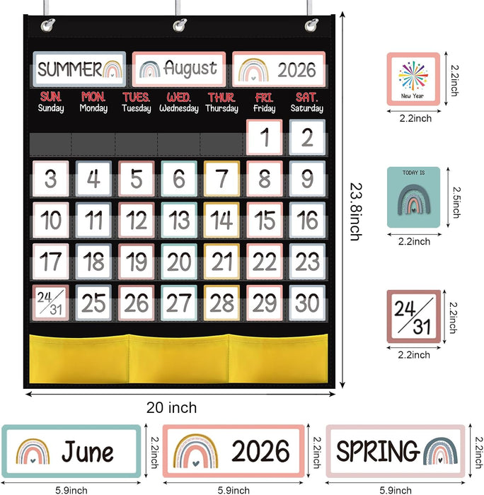 Calendario de aula negro con 89 tarjetas para estudiantes y niños