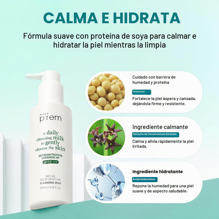 MAKE P:REM Safe Me. Leche limpiadora hidratante Relief, 200 ml (6.76 fl.oz.)