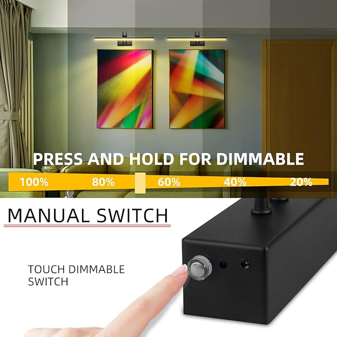 Luz artística de 40 cm, Aplique de pared para cuadros, con batería de 5000 mAh, color negro