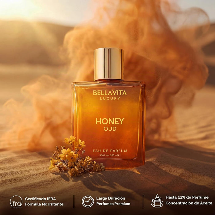 BellaVita Luxury Honey Oud Eau de Parfum (3.4 onzas líquidas) Pachulí, vainilla, bergamota, floral y picante