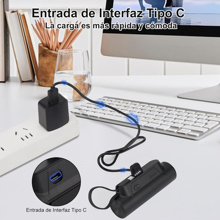 Mini Power Bank 5000mAh, Bateria Portatill Carga Rapida con Luz LED para iPhone