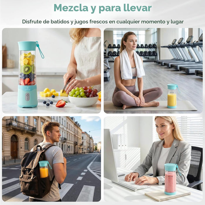 Licuadora portátil COKUNST, pequeña para batidos con tapa adicional