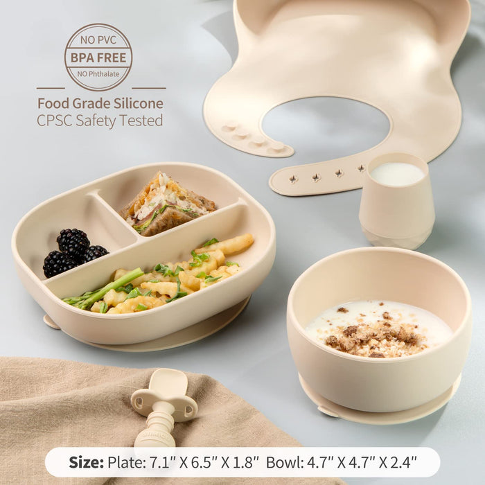 SAMiGO Juego de alimentación de silicona para bebés, juego de plato con ventosa