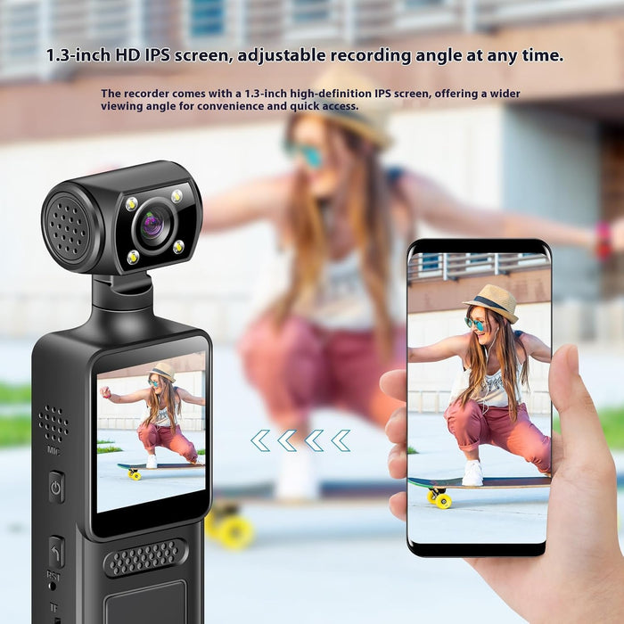 Cámara corporal 4K de vídeo, portátil con lente giratoria de 180 grados