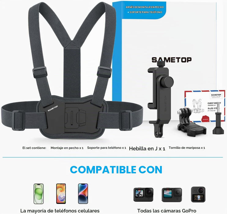 Soporte de pecho para teléfono móvil con arnés y correa para iPhone