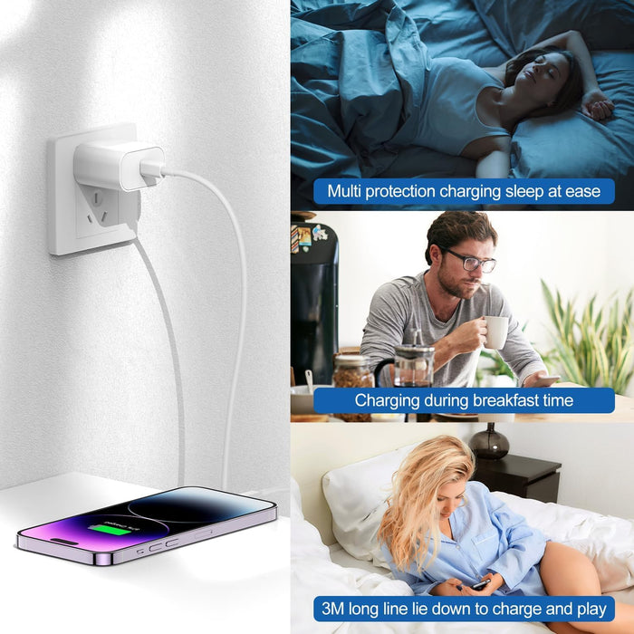 Cargador rápido para teléfono [certificado MFi] Cargador tipo C de 10 pies