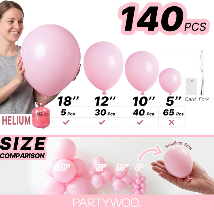Globos rosas PartyWoo, 140 unidades, diferentes tamaños de 18, 12, 10,5 pulgadas,rosa-Q05
