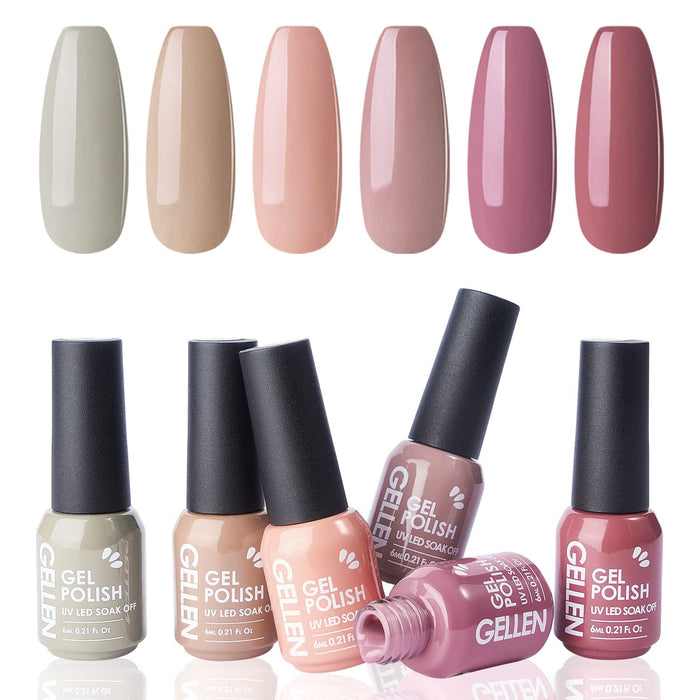 Gellen Juego de esmaltes de uñas de gel de otoño, esmalte de gel nude, tono de piel, 6 colores