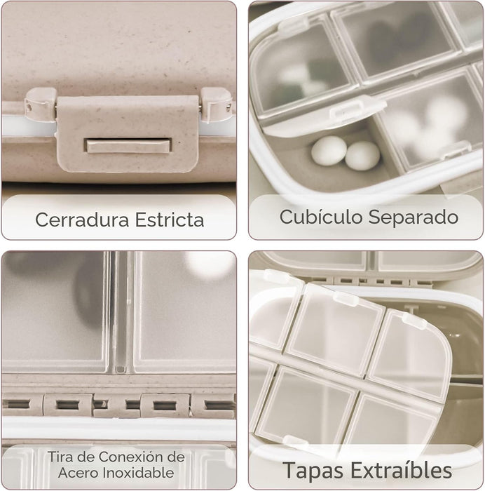 1 organizador de pastillas de viaje, estuche de pastillas portátil de 8 compartimentos