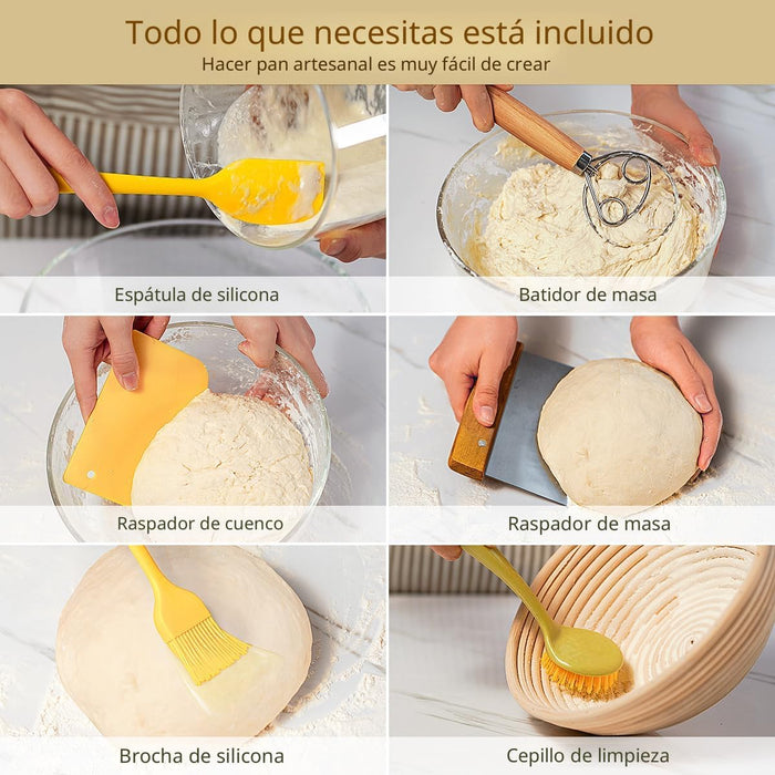 Kit de iniciación de masa madre, juego de cestas para fermentar pan