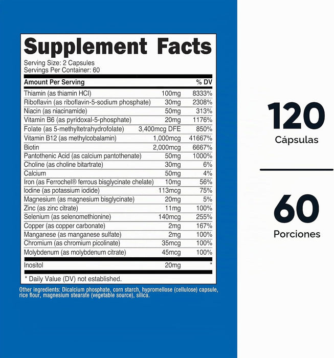Nutricost Complejo de vitamina B metilada 120 cápsulas - (60 porciones) Sin gluten