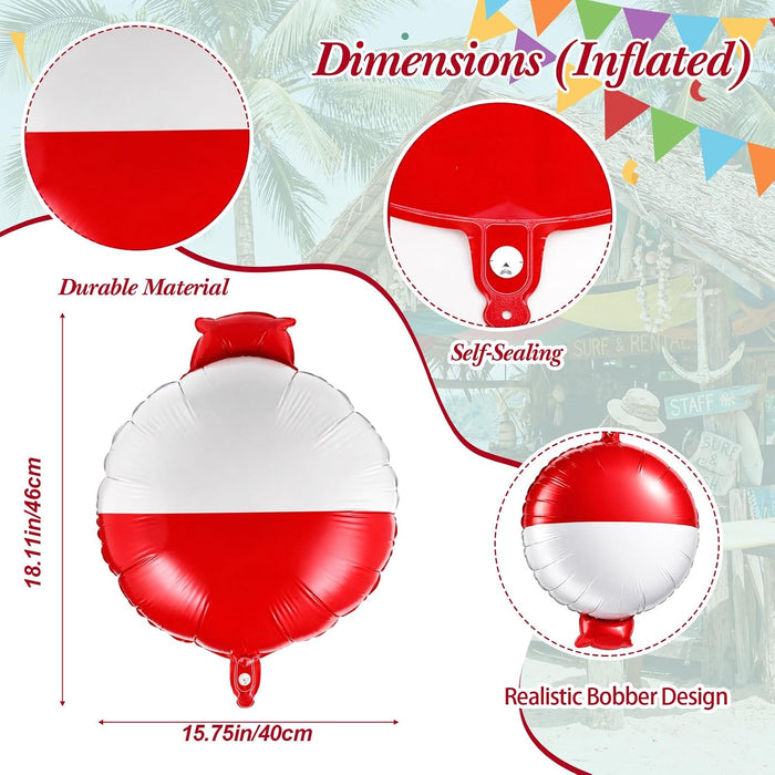 6 globos de Bobber Gone Fishing Party Decoraciones inflables Bobber Foil Globos Colgantes Rojo y Blanco