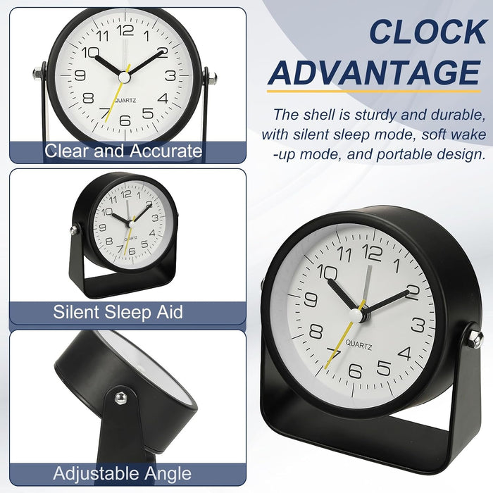 Reloj despertador, de escritorio analógico pequeño de 3,4" con ángulo ajustable