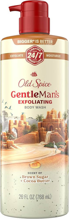 Old Spice Gentleman's Blend Gel de ducha exfoliante para hombre, azúcar moreno y manteca de cacao, 532 ml (18 fl oz)