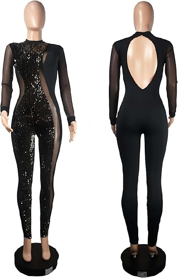 Zoctuo Mono de lentejuelas para mujer, fiestas, club, cóctel
