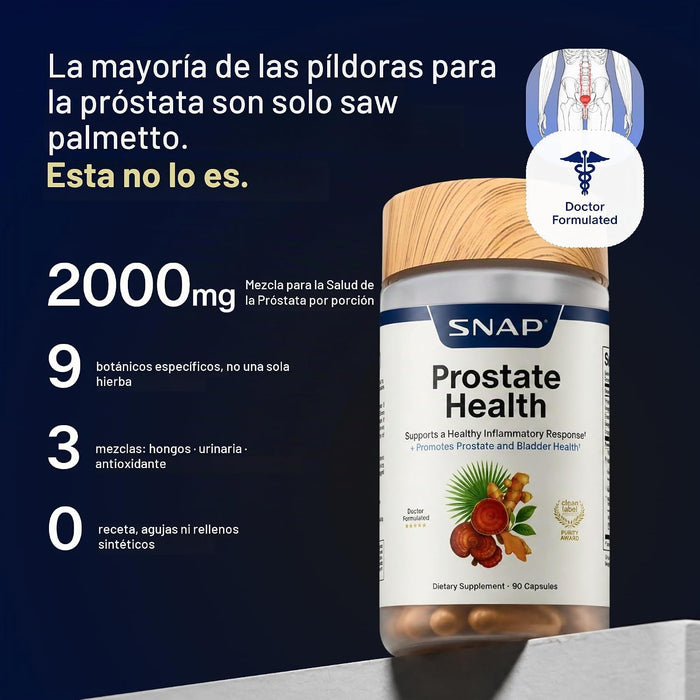 Snap Supplemento para la salud de la próstata en hombres, 90 cápsulas veganas