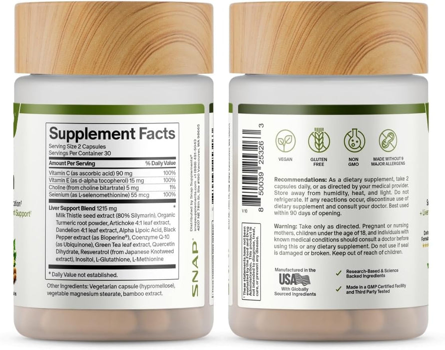 Snap Supplements Paquete de suplementos para la salud del hígado y el colesterol, 60 Capsulas