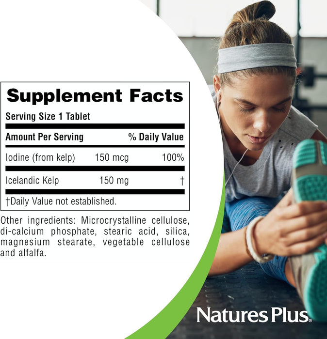 NaturesPlus Kelp-300 tabletas , 150 mcg de yodo - Fórmula antioxidante, Sin gluten