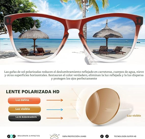 DANAMY Gafas de sol polarizadas para mujer y hombre, protección UV
