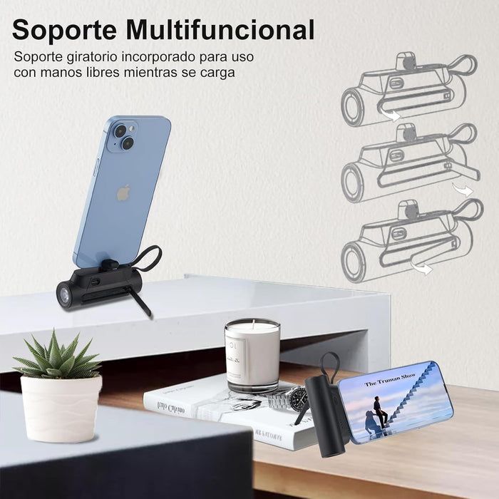Mini Power Bank 5000mAh, Bateria Portatill Carga Rapida con Luz LED para iPhone