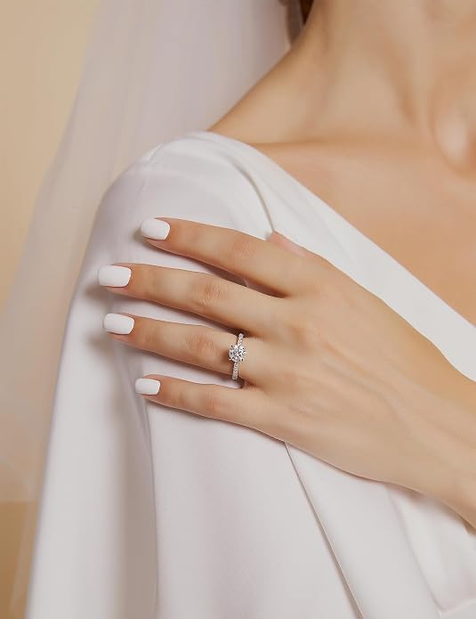 EAMTI Anillos de compromiso de plata de ley 925 para mujer, talla redonda