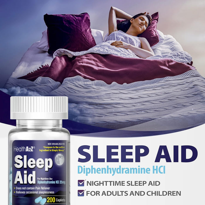 HealthA2Z Ayuda para dormir 200 cápsulas Difenhidramina HCl 25 mg