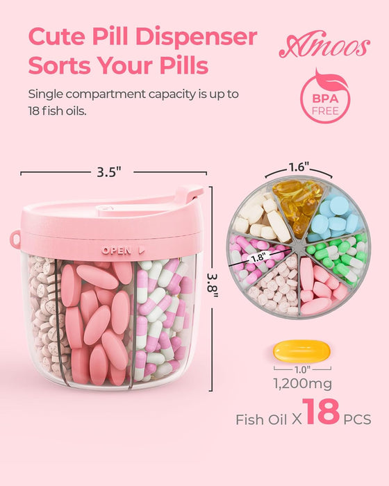 AMOOS - Dispensador de pastillas de viaje con diseño antimezcla, 7 ranuras