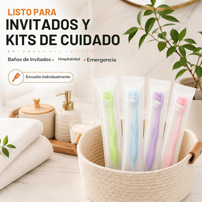 Mini cepillos de dientes desechables de viaje con pasta de dientes